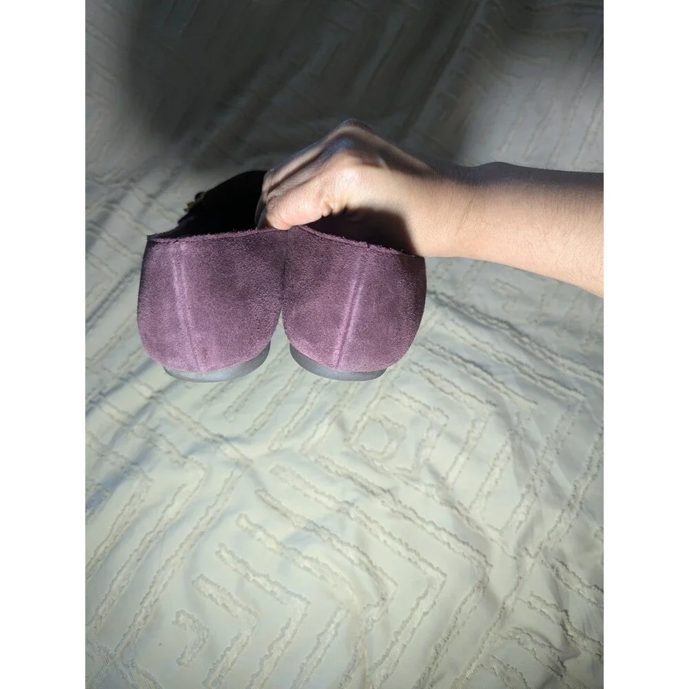Tory Burch Plum Purple Suede Loafers Gold Buckle Flats Size 10